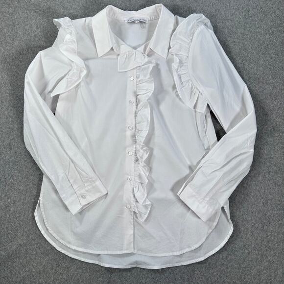 English Factory Ruffle Shoulder Button Front Blouse Women's Small White - Picture 1 of 9